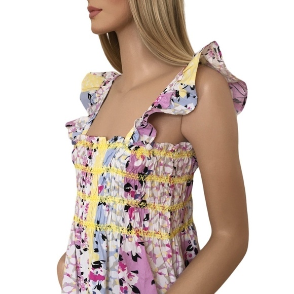 French Connection Dress Isla Ekeze Organic Cotton Shirred Smocked Pinafore - Picture 8 of 16